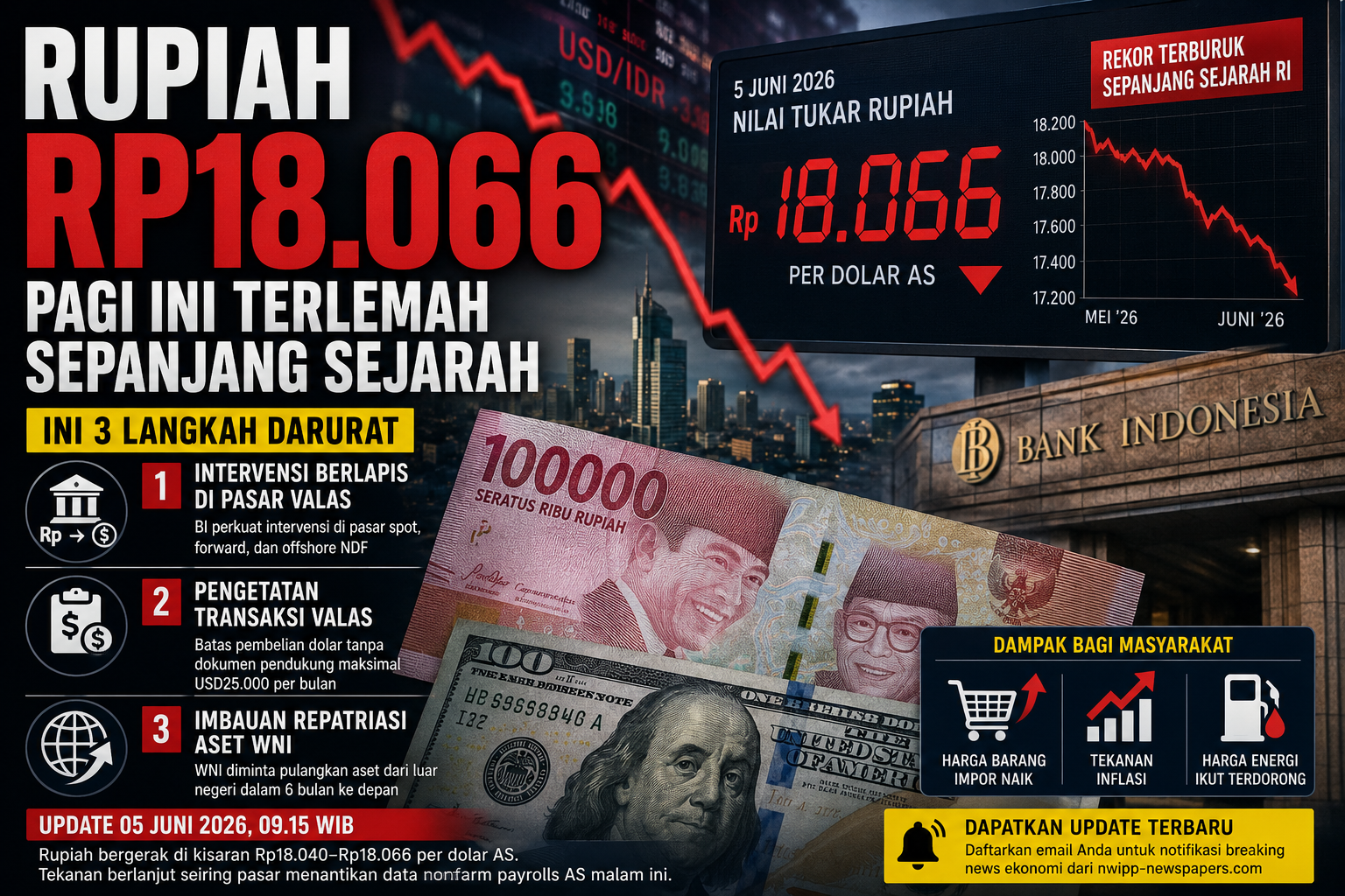 Rupiah Rp18.066 Pagi Ini Terlemah Sepanjang Sejarah, Ini 3 Langkah Darurat