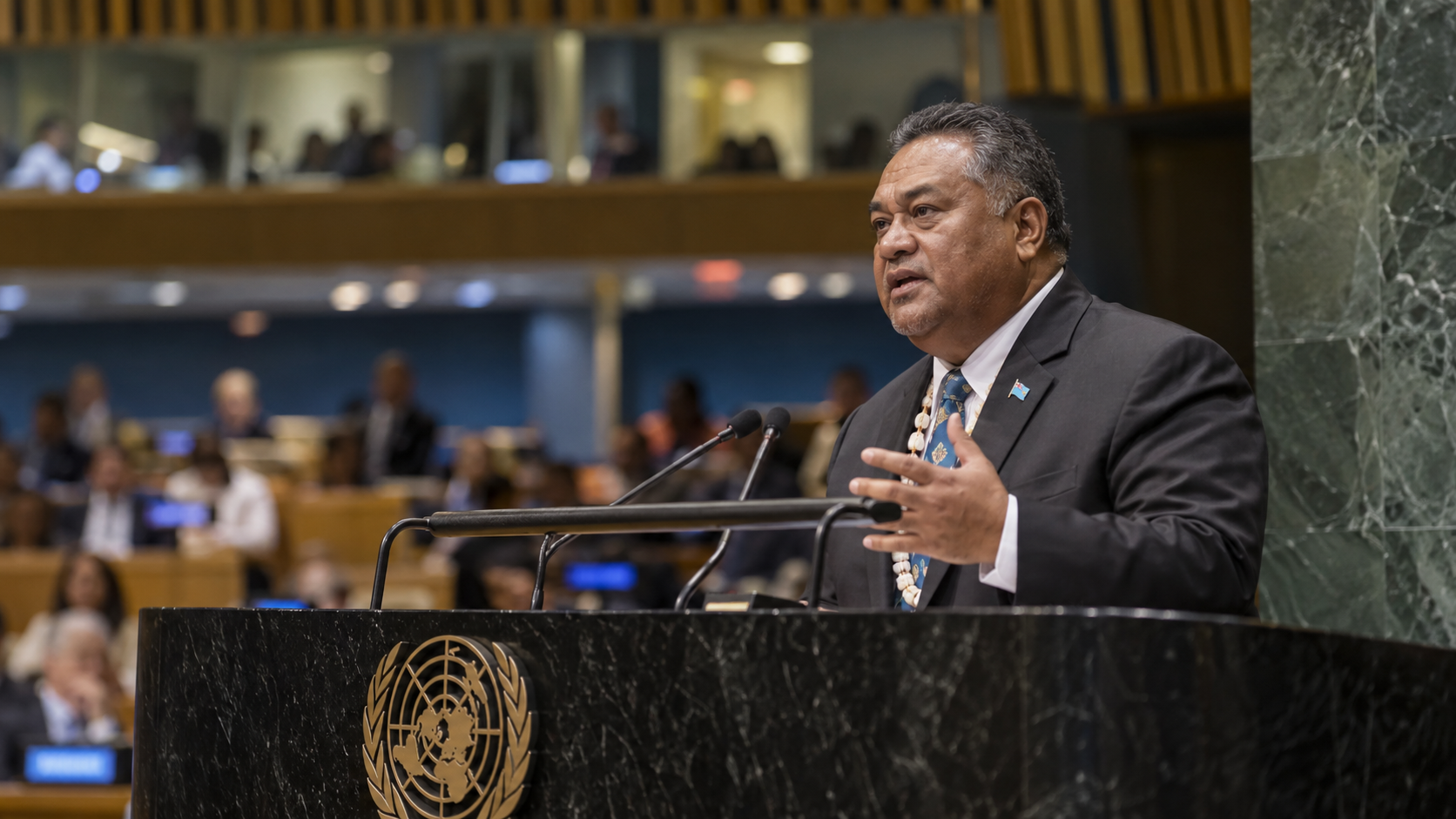 Delegasi negara Kepulauan Pasifik menyampaikan pidato di hadapan sidang pleno Majelis Umum PBB.