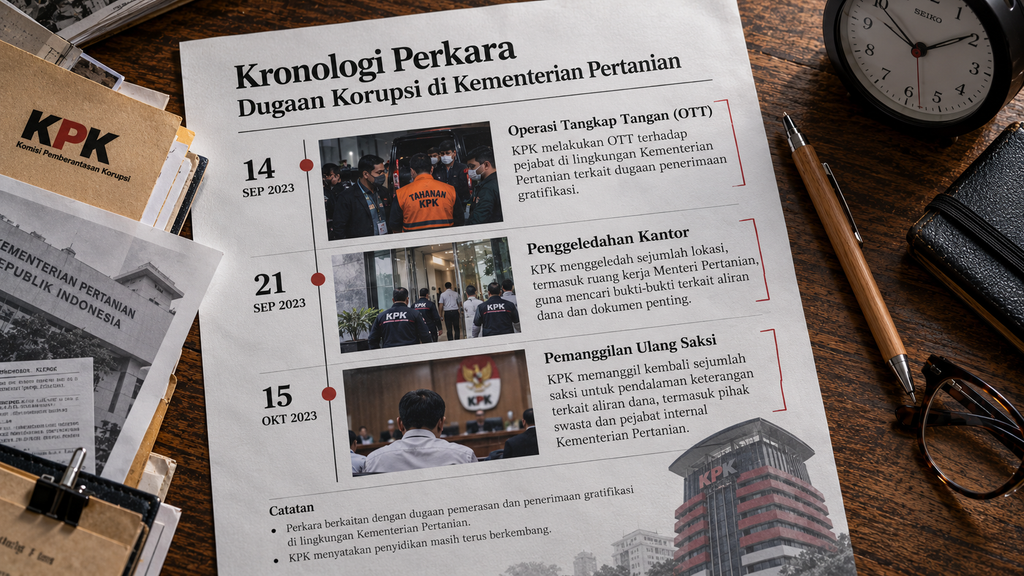 Lembar catatan linimasa yang merangkum rentetan peristiwa dari OTT pertengahan September hingga pemanggilan ulang menteri ATR/BPN.